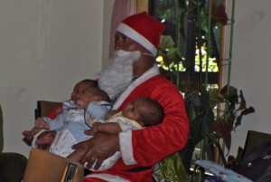 Santas hands full